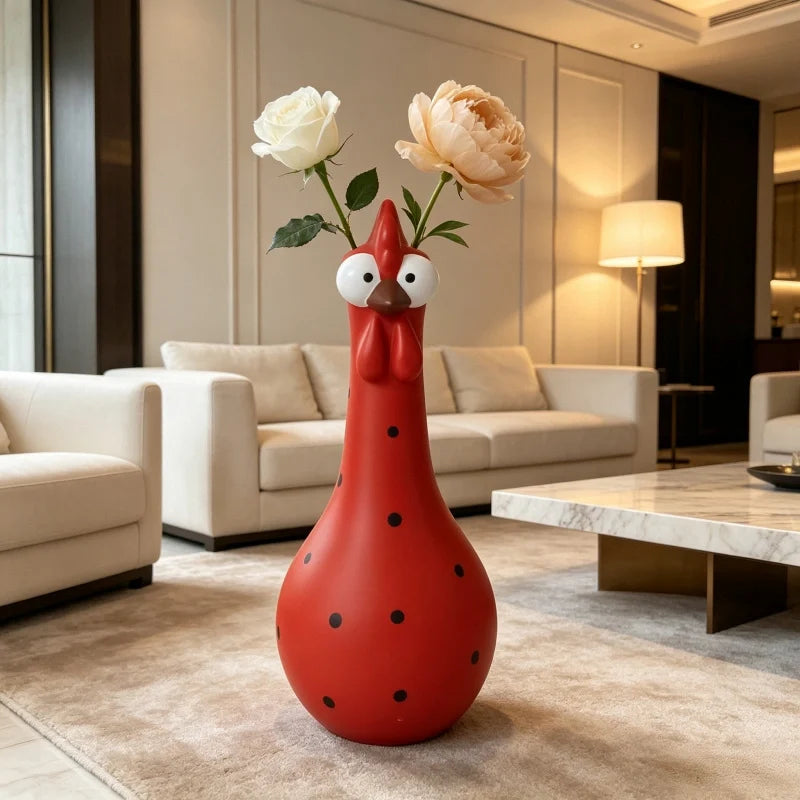 🐔 Uroczy ceramiczny wazon w kształcie kurki – oryginalna dekoracja na kwiaty i przytulny dom
