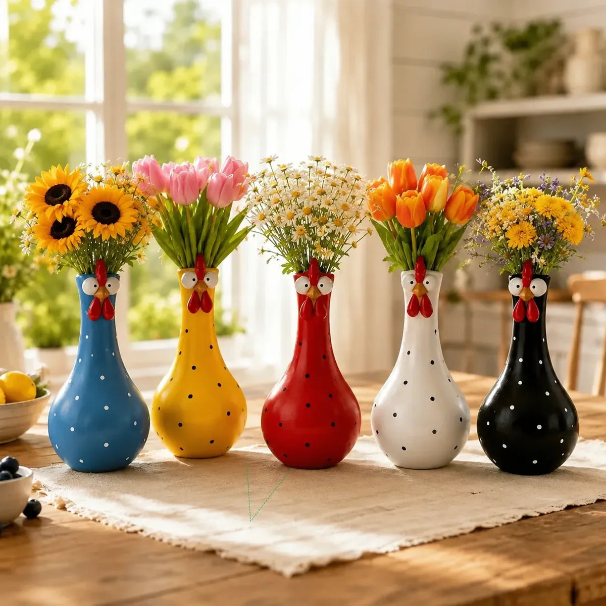 🐔 Uroczy ceramiczny wazon w kształcie kurki – oryginalna dekoracja na kwiaty i przytulny dom