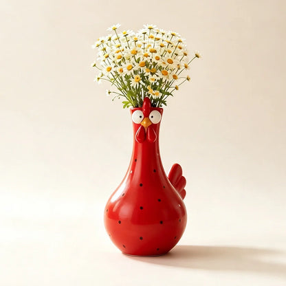 🐔 Uroczy ceramiczny wazon w kształcie kurki – oryginalna dekoracja na kwiaty i przytulny dom