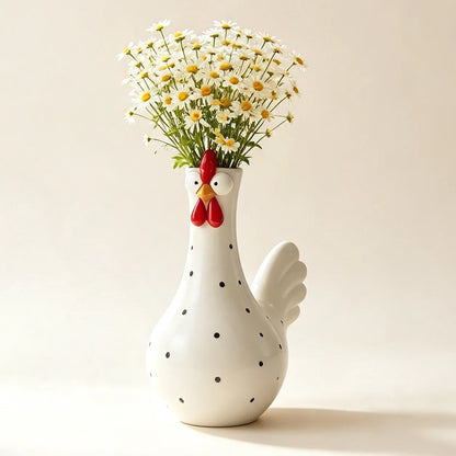 🐔 Uroczy ceramiczny wazon w kształcie kurki – oryginalna dekoracja na kwiaty i przytulny dom