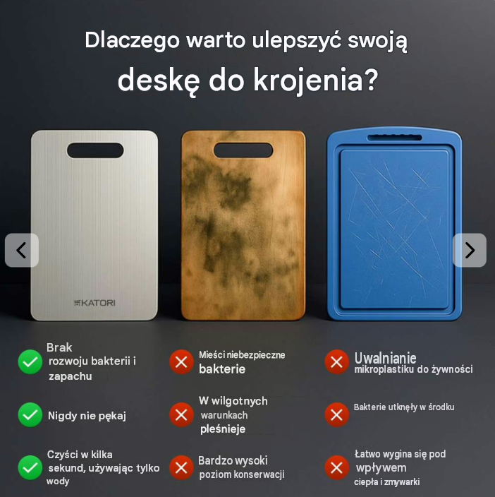 100% tytanowa deska do krojenia: bez mikroplastików, bakterii i tępych noży.