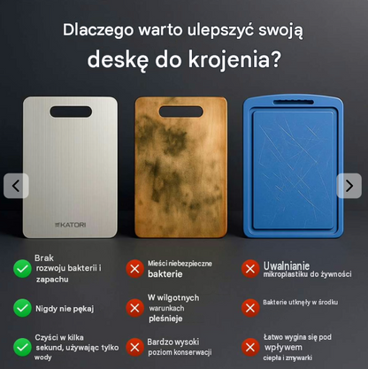 100% tytanowa deska do krojenia: bez mikroplastików, bakterii i tępych noży.