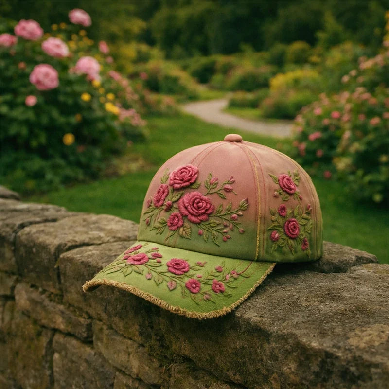 🎉Ekskluzywna oferta dla członków] 🌸 Elegancka damska bawełniana czapka z haftem kwiatowym – regulowany rozmiar 56–60 cm