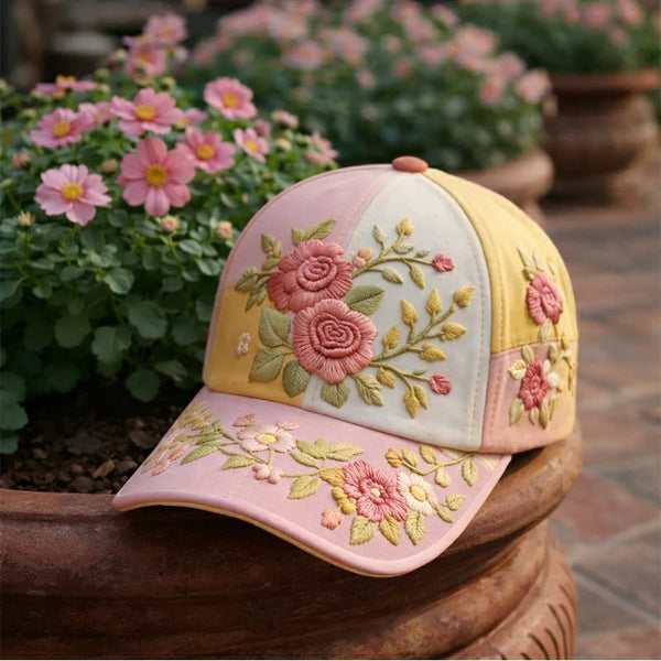 🎉Ekskluzywna oferta dla członków] 🌸 Elegancka damska bawełniana czapka z haftem kwiatowym – regulowany rozmiar 56–60 cm