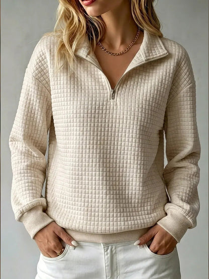🎉 Ekskluzywna oferta dla członków | ✨ Damska bluza z kołnierzykiem i zamkiem – luźny wygodny krój, elegancka kraciasta faktura i młodzieżowy styl na co dzień