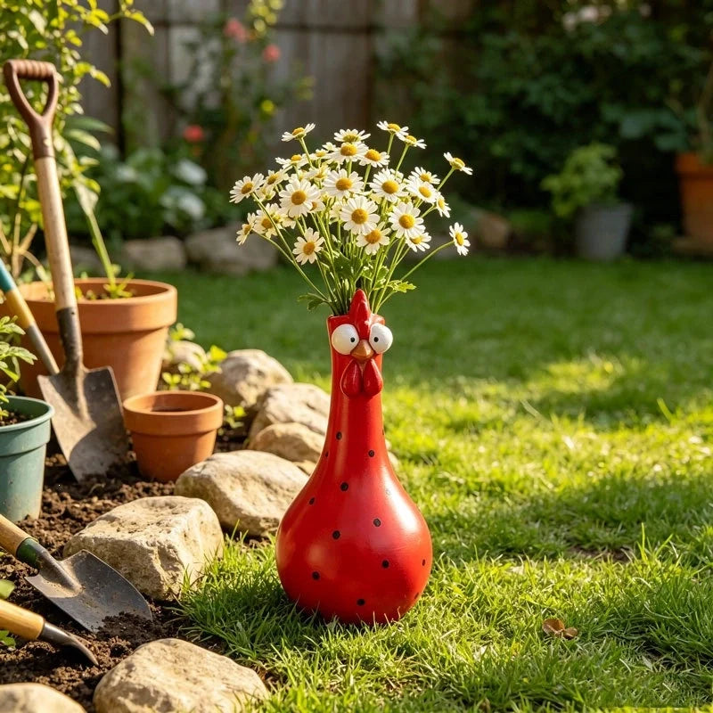 🐔 Uroczy ceramiczny wazon w kształcie kurki – oryginalna dekoracja na kwiaty i przytulny dom