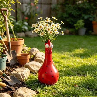 🐔 Uroczy ceramiczny wazon w kształcie kurki – oryginalna dekoracja na kwiaty i przytulny dom