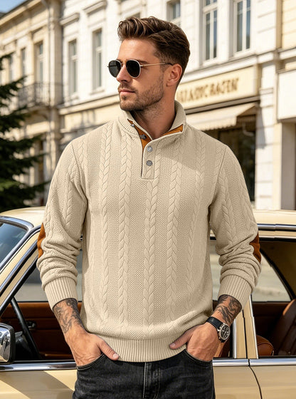 🔥 Luksusowy męski sweter z dzianiny z kołnierzykiem Henley i eleganckim haftem – wygodny styl na co dzień