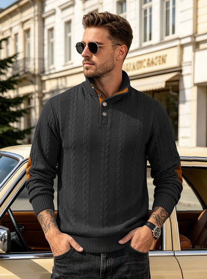 🔥 Luksusowy męski sweter z dzianiny z kołnierzykiem Henley i eleganckim haftem – wygodny styl na co dzień