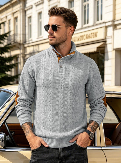 🔥 Luksusowy męski sweter z dzianiny z kołnierzykiem Henley i eleganckim haftem – wygodny styl na co dzień