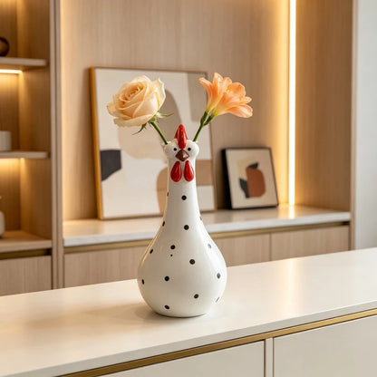 🐔 Uroczy ceramiczny wazon w kształcie kurki – oryginalna dekoracja na kwiaty i przytulny dom
