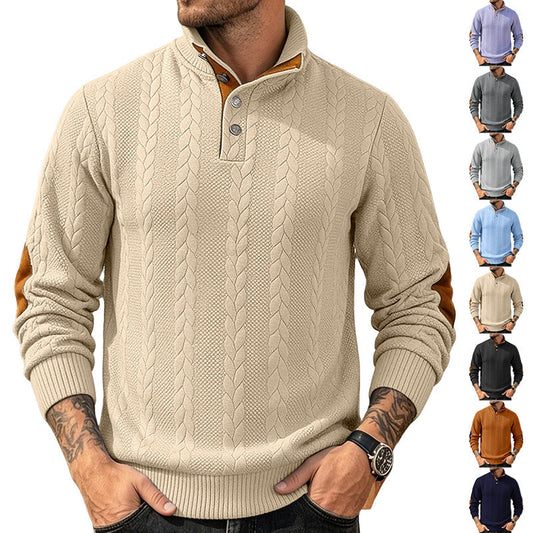 🔥 Luksusowy męski sweter z dzianiny z kołnierzykiem Henley i eleganckim haftem – wygodny styl na co dzień