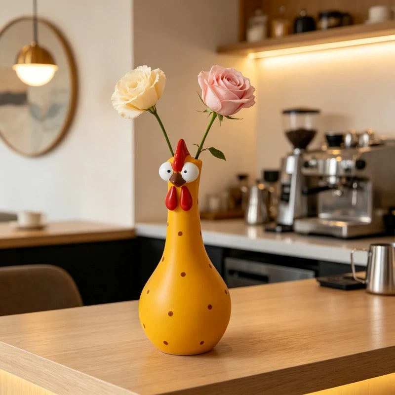 🐔 Uroczy ceramiczny wazon w kształcie kurki – oryginalna dekoracja na kwiaty i przytulny dom