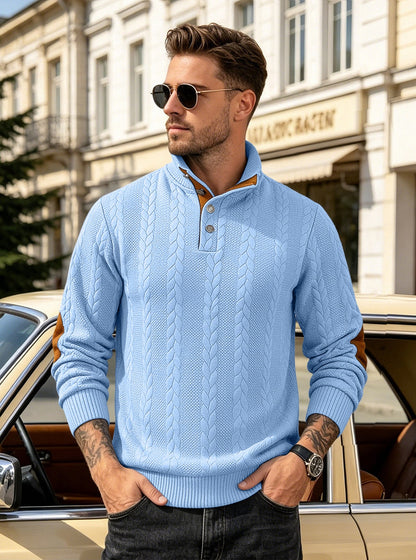 🔥 Luksusowy męski sweter z dzianiny z kołnierzykiem Henley i eleganckim haftem – wygodny styl na co dzień