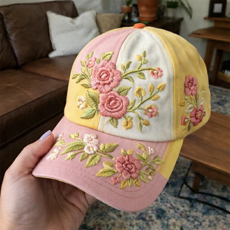 🎉Ekskluzywna oferta dla członków] 🌸 Elegancka damska bawełniana czapka z haftem kwiatowym – regulowany rozmiar 56–60 cm