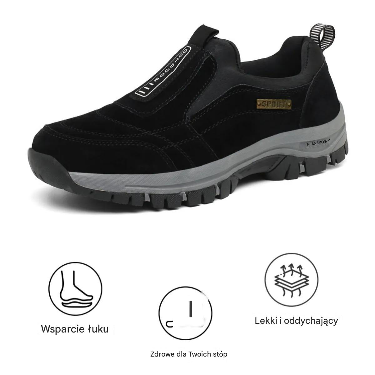 Outdoorowe buty ortopedyczne poprawiające równowagę oraz wspierające zdrowie kręgosłupa i stawów seniorów, odpowiednie dla kobiet i mężczyzn