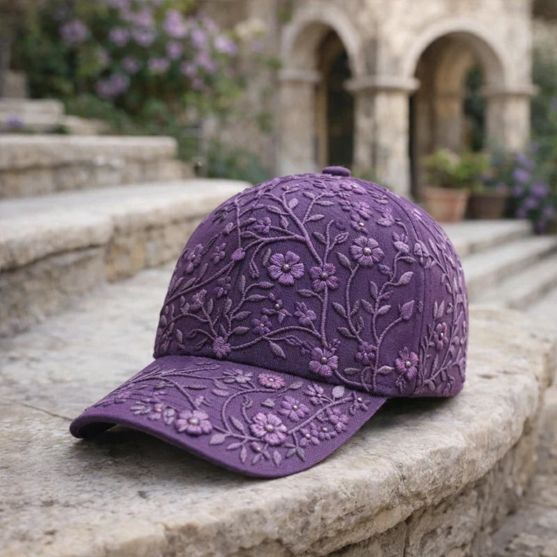 🎉Ekskluzywna oferta dla członków] 🌸 Elegancka damska bawełniana czapka z haftem kwiatowym – regulowany rozmiar 56–60 cm