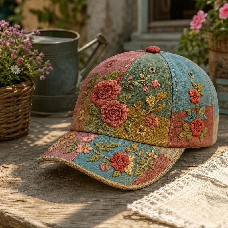 🎉Ekskluzywna oferta dla członków] 🌸 Elegancka damska bawełniana czapka z haftem kwiatowym – regulowany rozmiar 56–60 cm