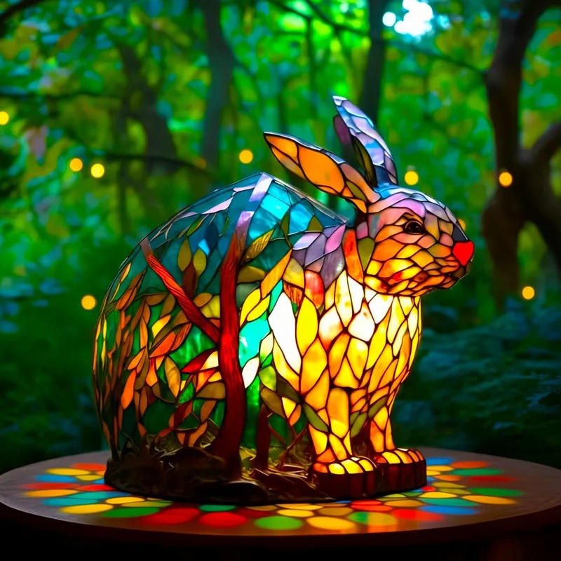 [🎉 Ekskluzywne dla członków ]Poeurva witrażowa lampa w stylu leśnego króliczka 🐰✨