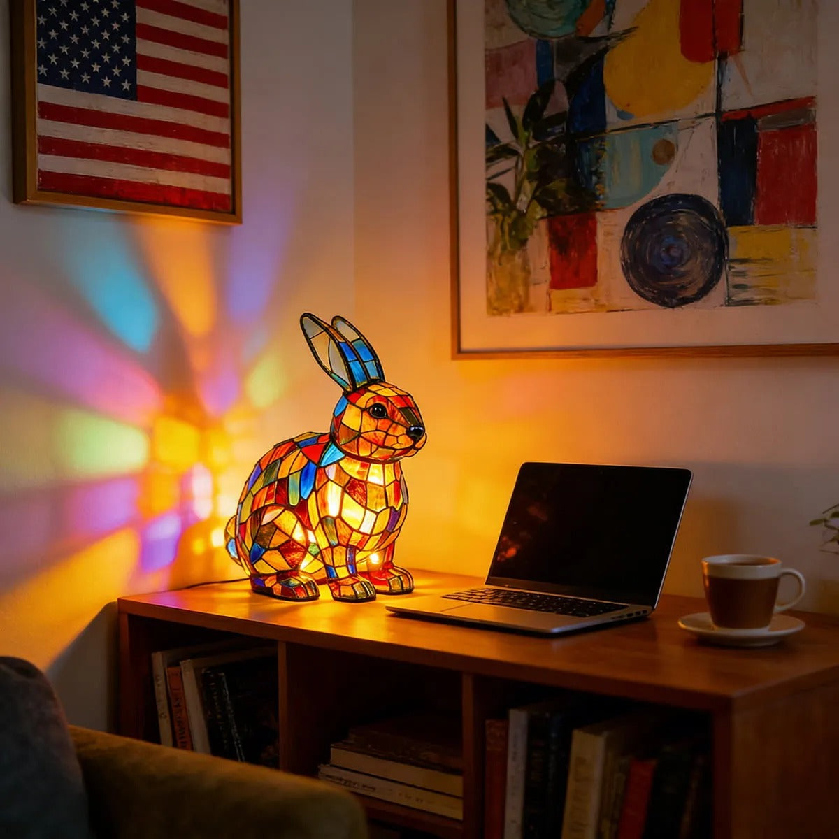 [🎉 Ekskluzywne dla członków ]Poeurva witrażowa lampa w stylu leśnego króliczka 🐰✨