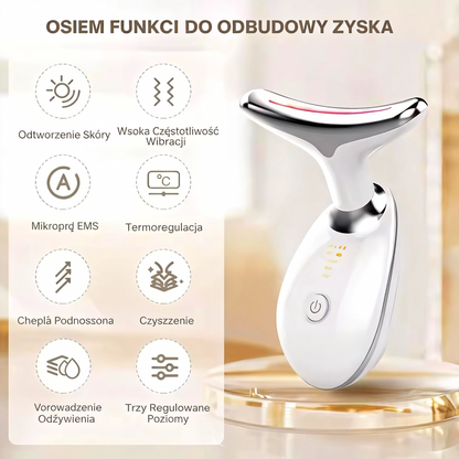 Modelujący aparat z czerwonym światłem do twarzy, szyi i ramion ✨ Zaprojektowany specjalnie dla dojrzałej skóry kobiet, pomaga uzyskać gładsze i jędrniejsze kontury skóry 💆‍♀️