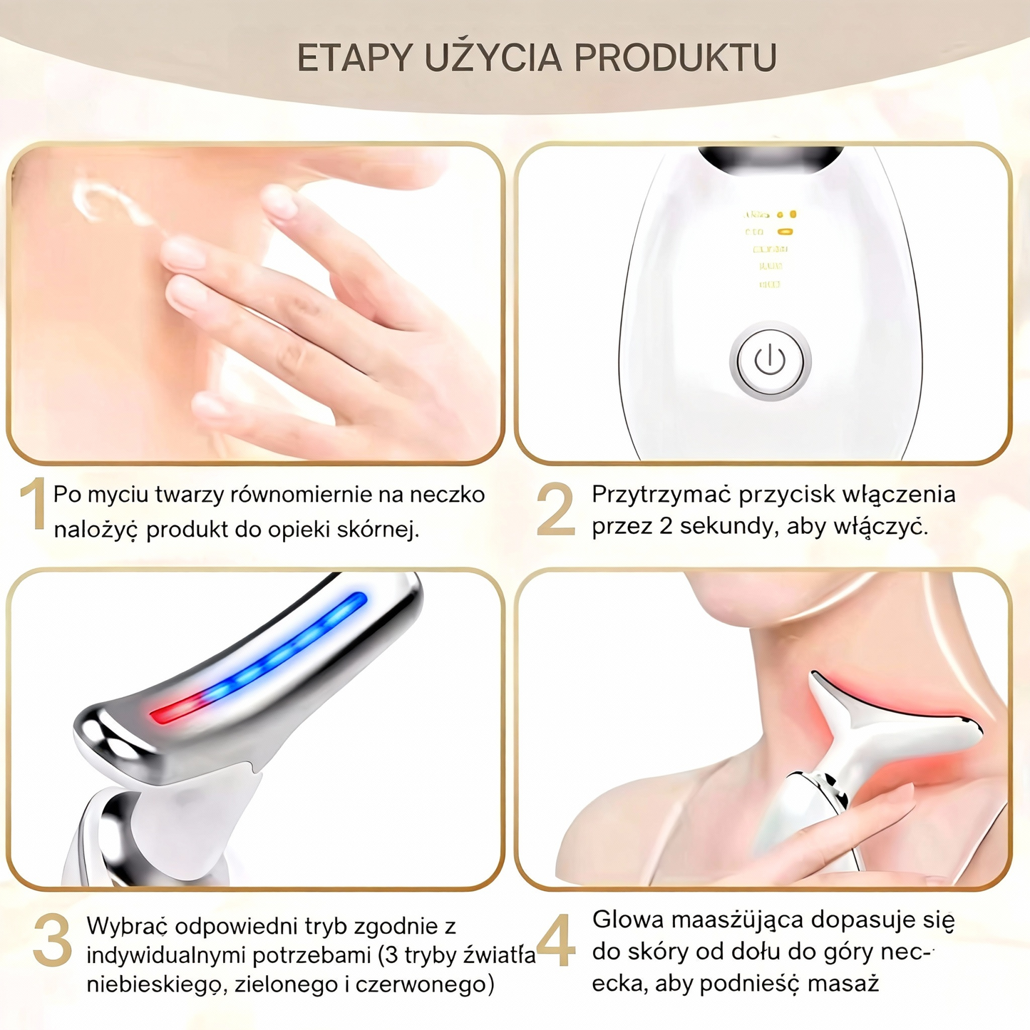 Modelujący aparat z czerwonym światłem do twarzy, szyi i ramion ✨ Zaprojektowany specjalnie dla dojrzałej skóry kobiet, pomaga uzyskać gładsze i jędrniejsze kontury skóry 💆‍♀️