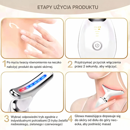 Modelujący aparat z czerwonym światłem do twarzy, szyi i ramion ✨ Zaprojektowany specjalnie dla dojrzałej skóry kobiet, pomaga uzyskać gładsze i jędrniejsze kontury skóry 💆‍♀️