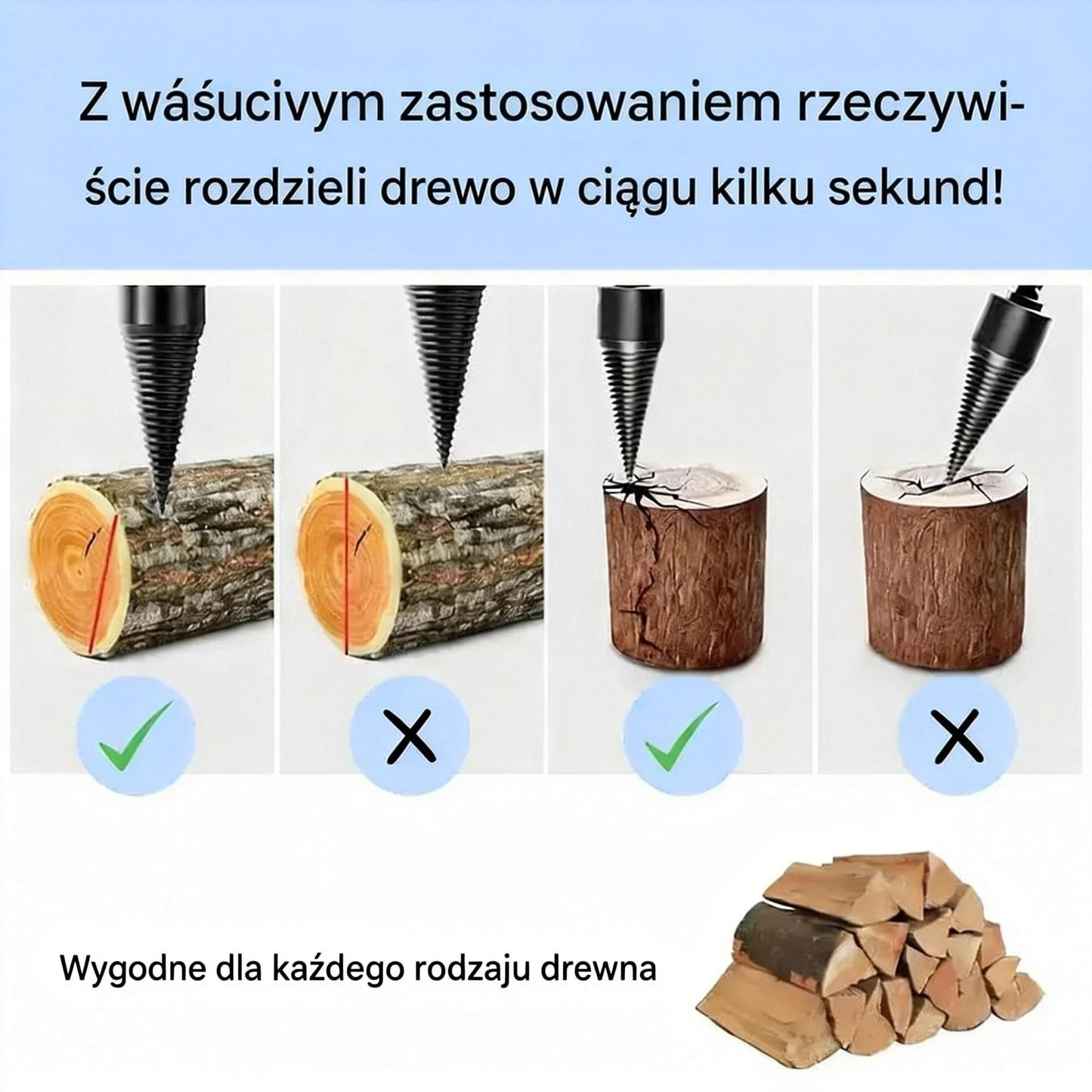 Bezbólowa wiertarka dla seniorów, ułatwiająca łamanie drewna