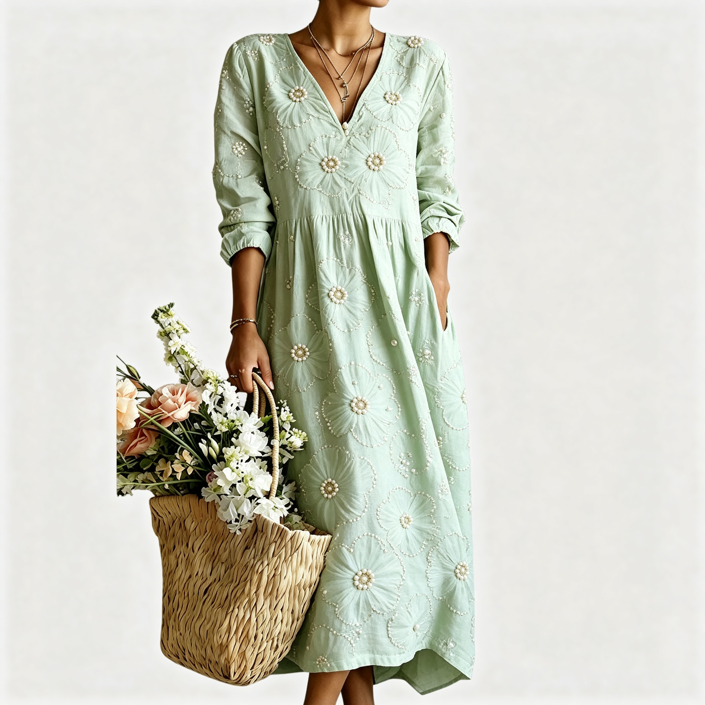 🎉 Ekskluzywna oferta dla członków ✨ Luksusowa letnia sukienka maxi z haftem perłowym dla kobiet w średnim wieku – elegancja i wygoda na każdą okazję
