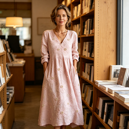 🎉 Ekskluzywna oferta dla członków ✨ Luksusowa letnia sukienka maxi z haftem perłowym dla kobiet w średnim wieku – elegancja i wygoda na każdą okazję
