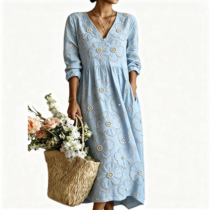 🎉 Ekskluzywna oferta dla członków ✨ Luksusowa letnia sukienka maxi z haftem perłowym dla kobiet w średnim wieku – elegancja i wygoda na każdą okazję