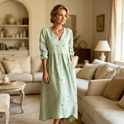 🎉 Ekskluzywna oferta dla członków ✨ Luksusowa letnia sukienka maxi z haftem perłowym dla kobiet w średnim wieku – elegancja i wygoda na każdą okazję