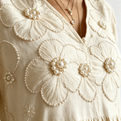 🎉 Ekskluzywna oferta dla członków ✨ Luksusowa letnia sukienka maxi z haftem perłowym dla kobiet w średnim wieku – elegancja i wygoda na każdą okazję