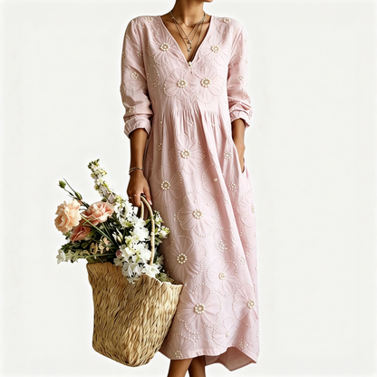 🎉 Ekskluzywna oferta dla członków ✨ Luksusowa letnia sukienka maxi z haftem perłowym dla kobiet w średnim wieku – elegancja i wygoda na każdą okazję