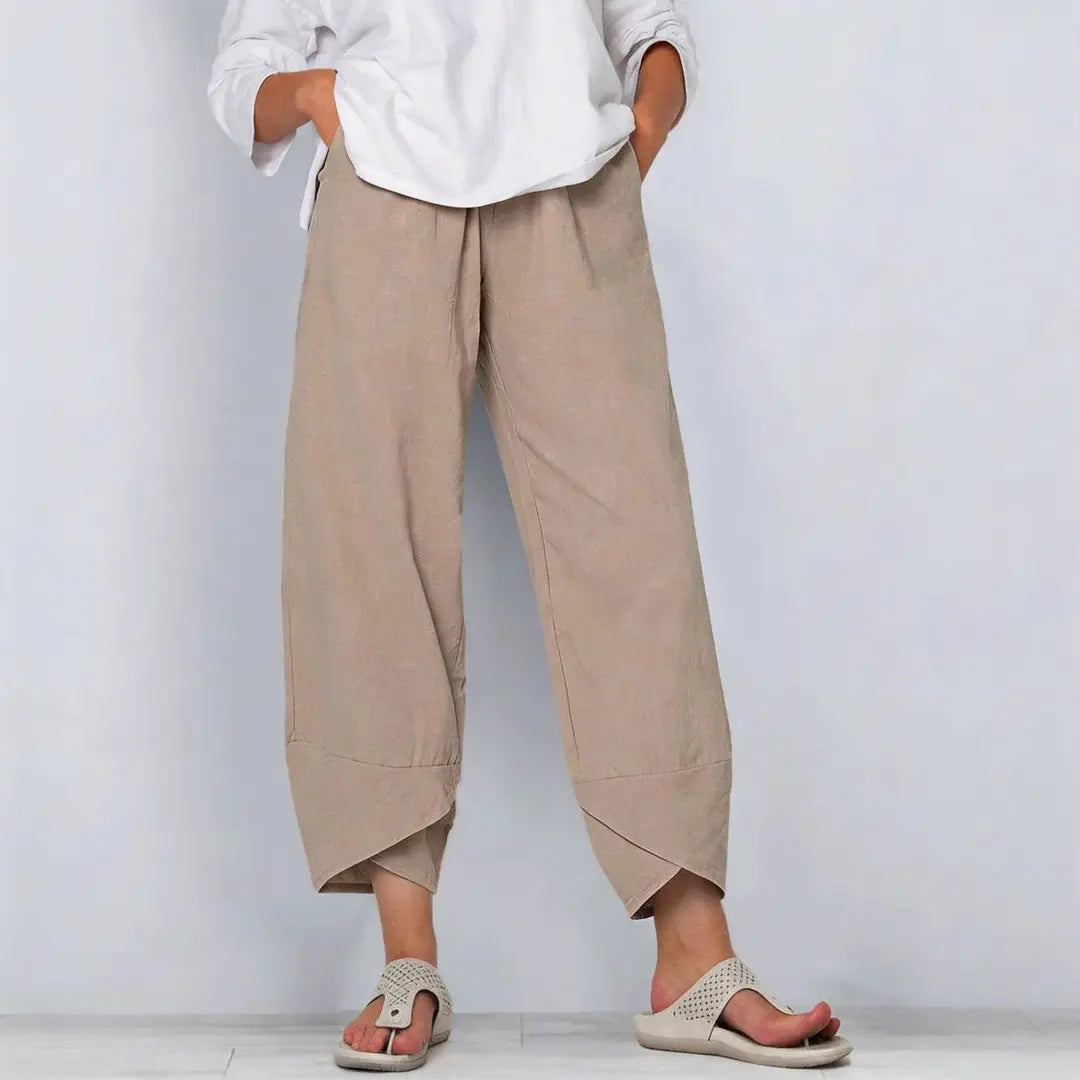 🎉 Ekskluzywna oferta dla członków | Jednokolorowe damskie spodnie z lnu i bawełny – Luźny krój, przewiewne letnie spodnie 7/8 w rozmiarach plus size ⭐