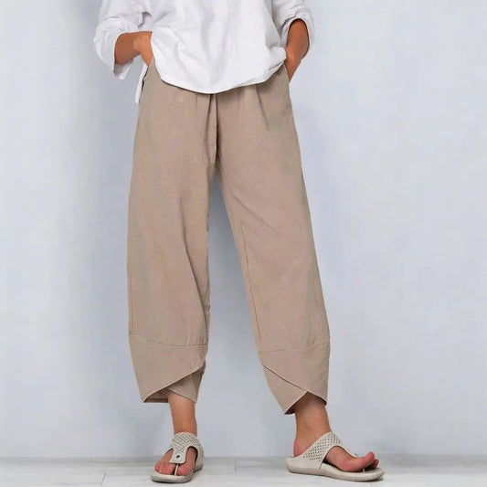 🎉 Ekskluzywna oferta dla członków | Jednokolorowe damskie spodnie z lnu i bawełny – Luźny krój, przewiewne letnie spodnie 7/8 w rozmiarach plus size ⭐