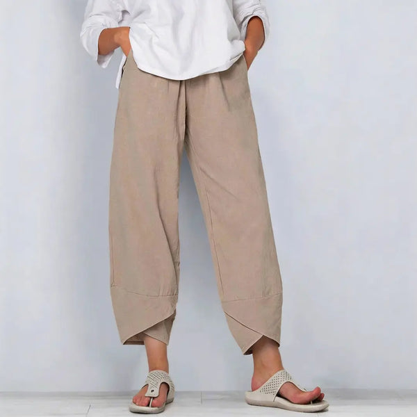 🎉 Ekskluzywna oferta dla członków | Jednokolorowe damskie spodnie z lnu i bawełny – Luźny krój, przewiewne letnie spodnie 7/8 w rozmiarach plus size ⭐