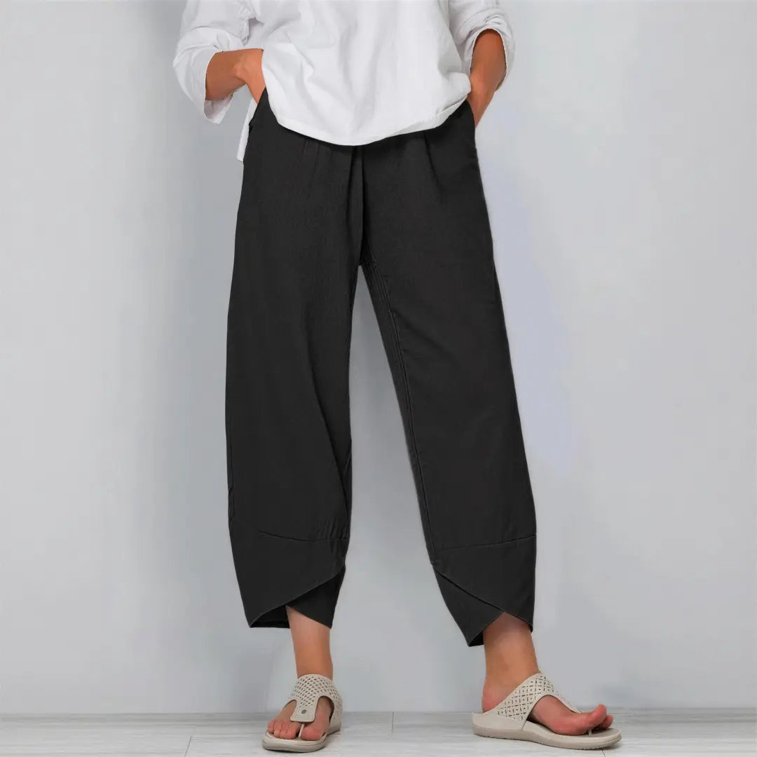 🎉 Ekskluzywna oferta dla członków | Jednokolorowe damskie spodnie z lnu i bawełny – Luźny krój, przewiewne letnie spodnie 7/8 w rozmiarach plus size ⭐