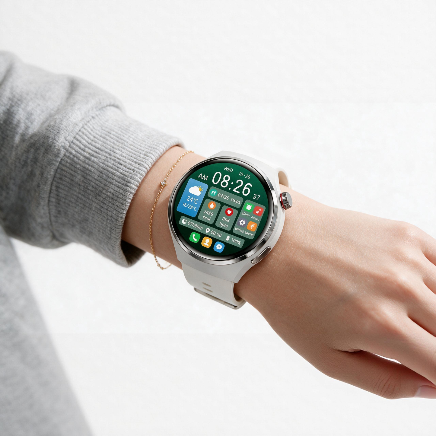 Smartwatch Bluetooth do kontroli zdrowia – monitorowanie poziomu cukru we krwi, snu, aktywności sportowej oraz wodoodporny okrągły design