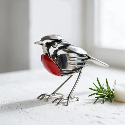 🐦 Ręcznie wykonana metalowa dekoracja w kształcie rudzika – elegancka ozdoba do ogrodu i domu