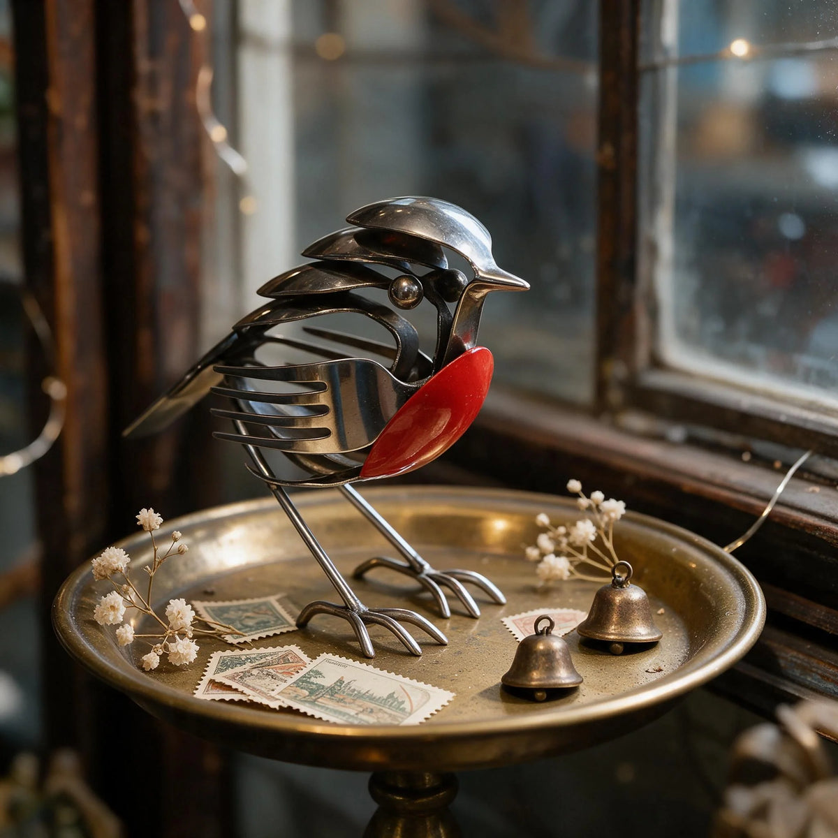 🐦 Ręcznie wykonana metalowa dekoracja w kształcie rudzika – elegancka ozdoba do ogrodu i domu