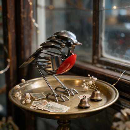 🐦 Ręcznie wykonana metalowa dekoracja w kształcie rudzika – elegancka ozdoba do ogrodu i domu