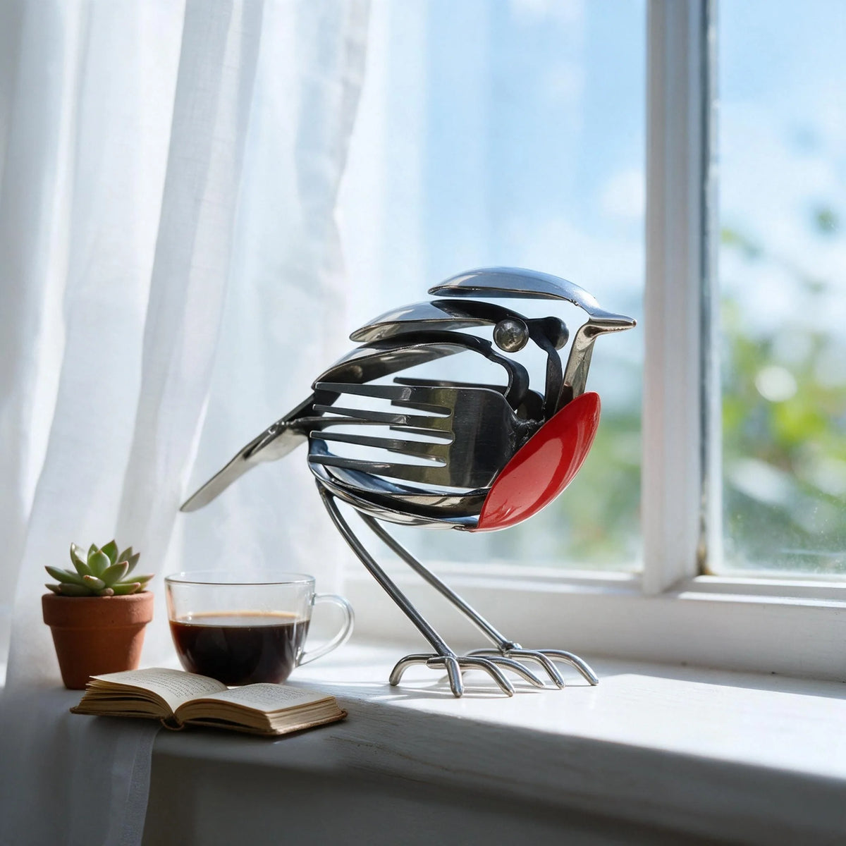 🐦 Ręcznie wykonana metalowa dekoracja w kształcie rudzika – elegancka ozdoba do ogrodu i domu
