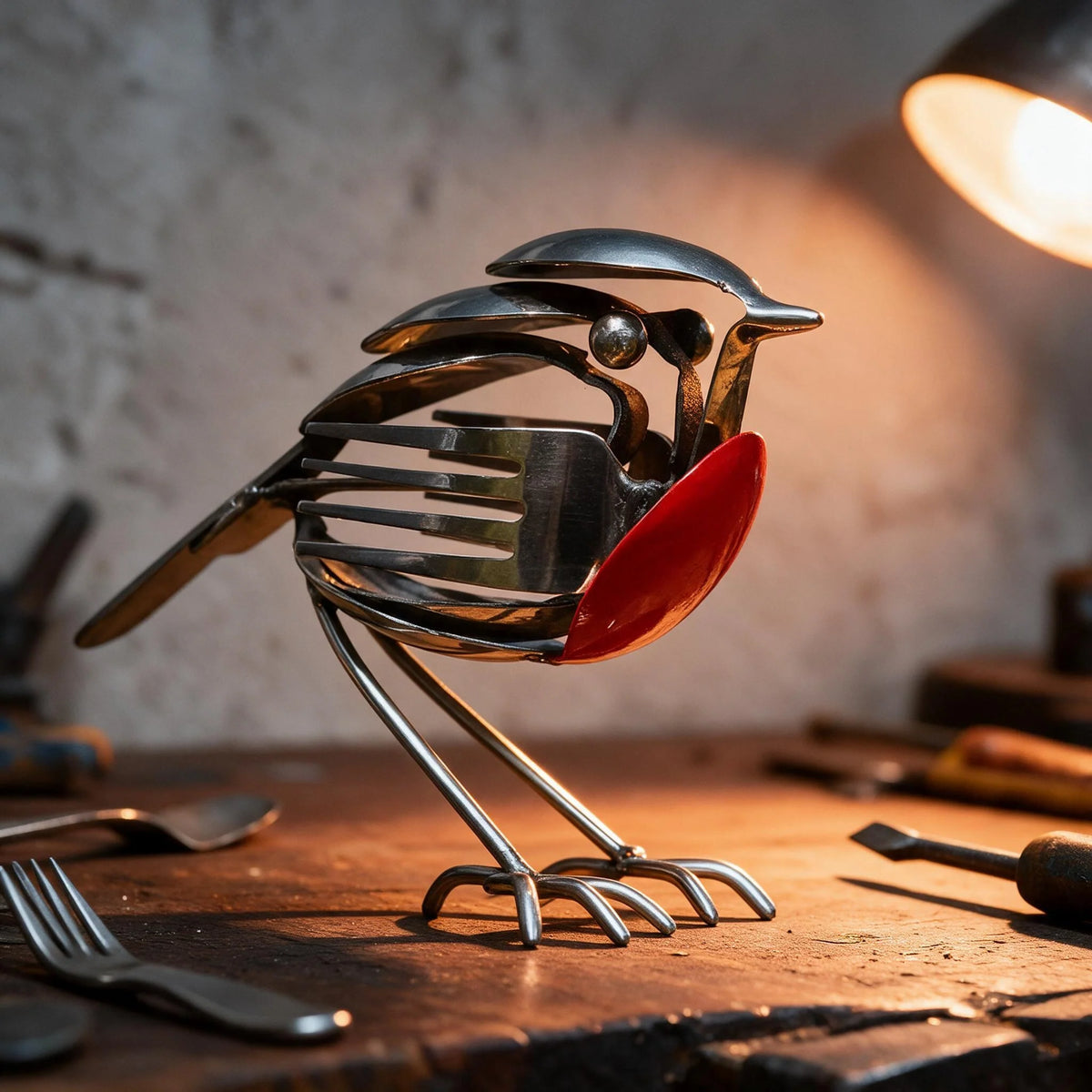 🐦 Ręcznie wykonana metalowa dekoracja w kształcie rudzika – elegancka ozdoba do ogrodu i domu