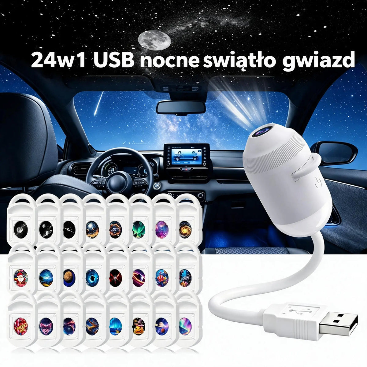 ✨Magiczna Gwiaździsta Noc na Wyciągnięcie Ręki – Popularna Lampka Projektorowa do Sypialni i Samochodu